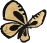 This image depicts a stylized butterfly with tan wings, black accents, and decorative cut-outs, giving it an artistic and somewhat abstract appearance.